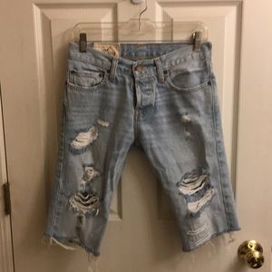 Cut off distressed denim shorts